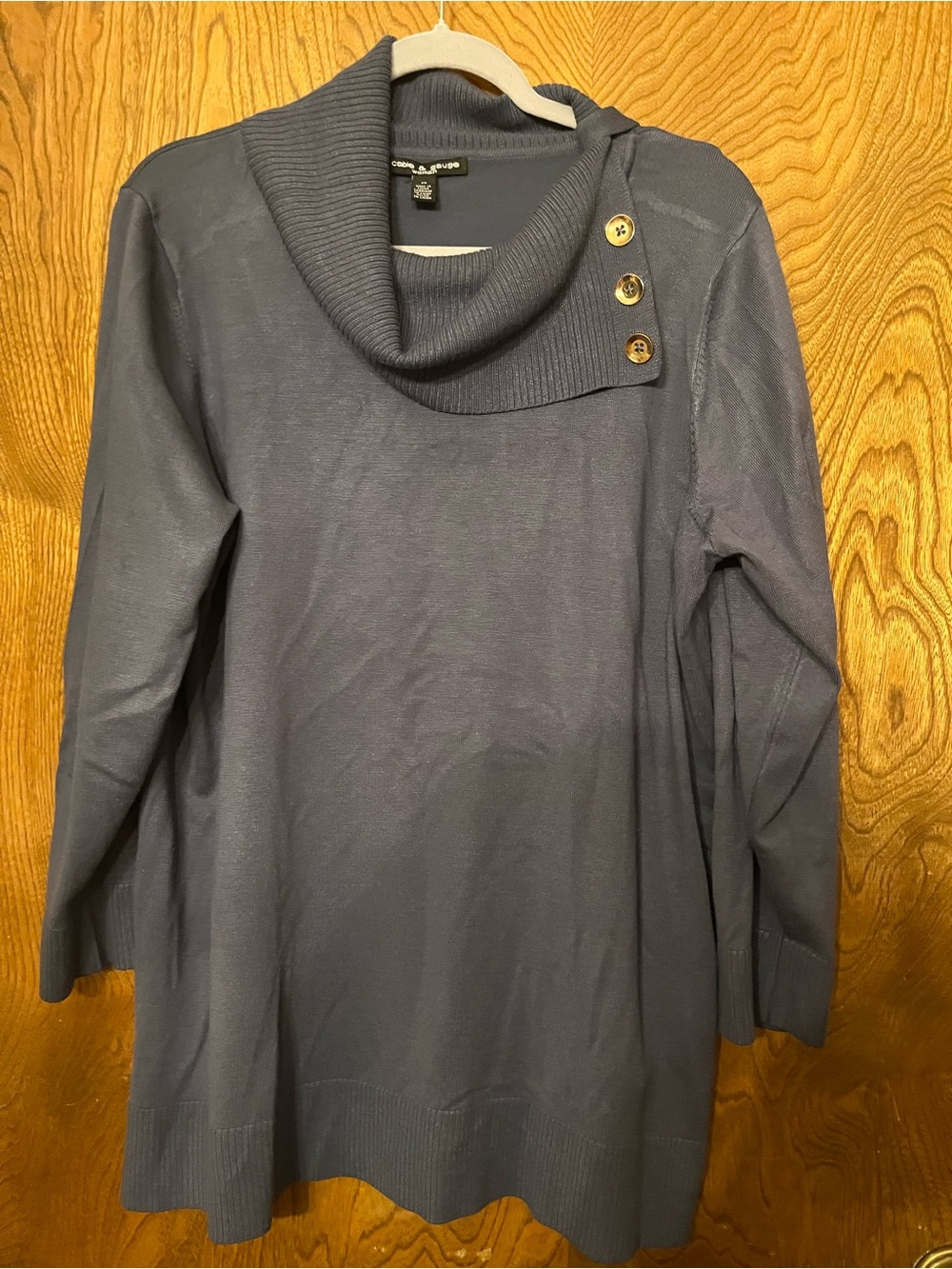 2x Cable & Gauge Slate Blue Button-Trim Cowl Neck Sweater